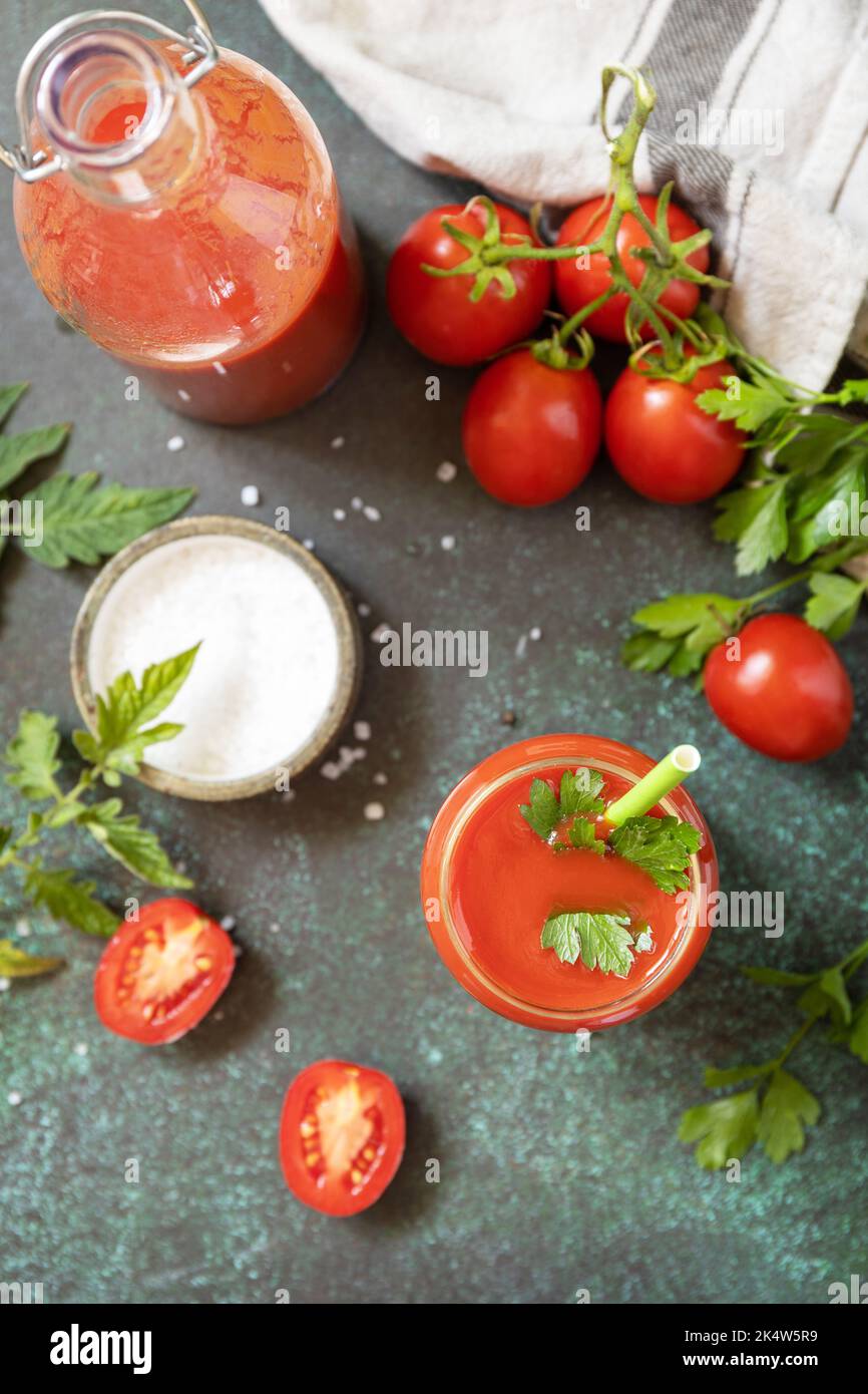 Autumn vitamin drink juice tomato. Tomato juice in a glass and fresh