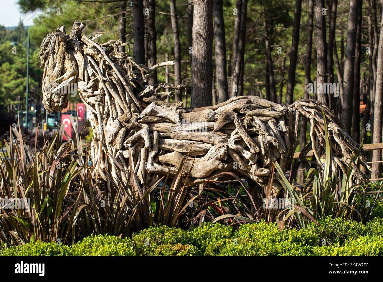 Horse statue made of wood chips. Modern Art Stock Photo Alamy