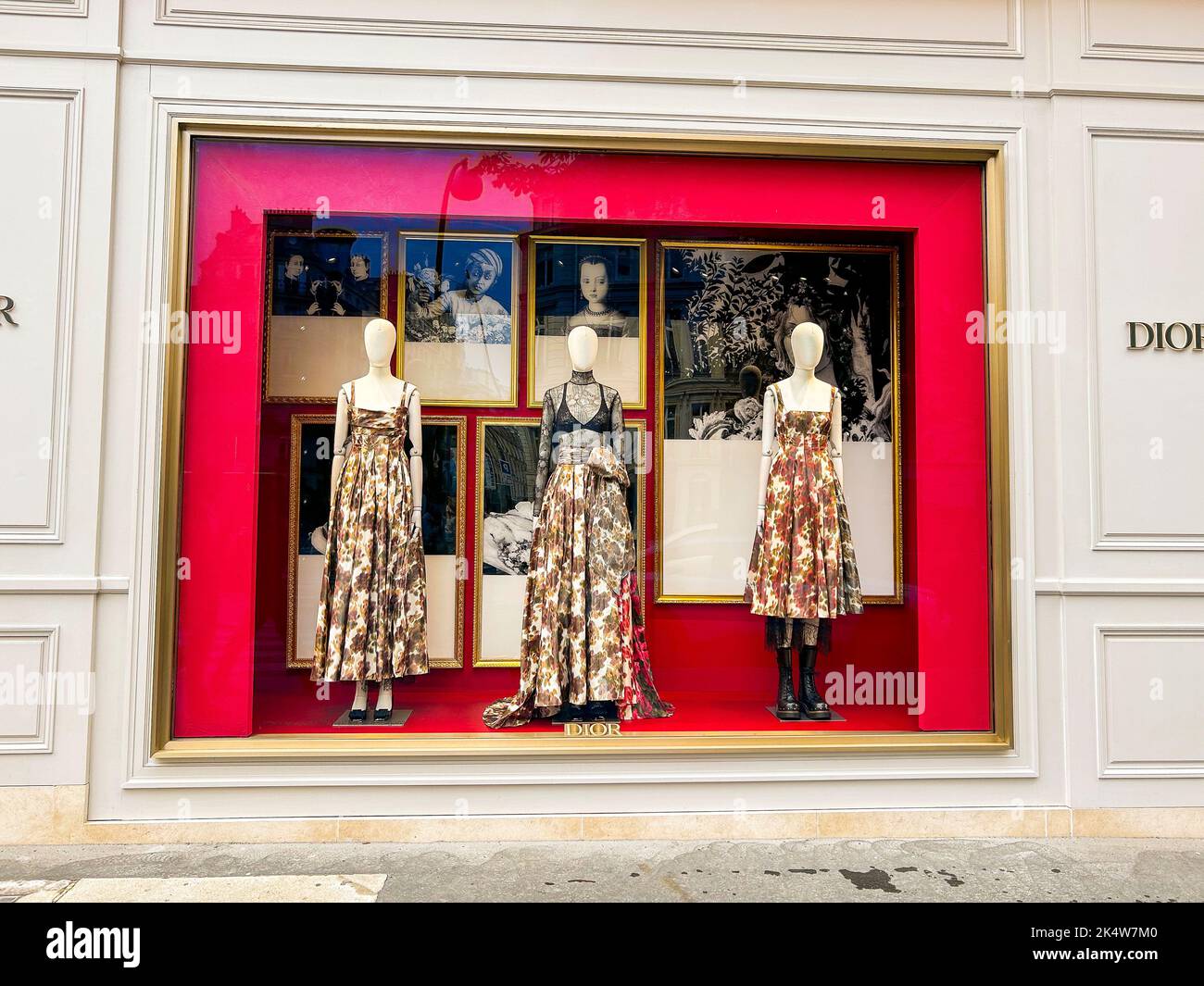 Paris, France, Luxury Fashion Shop WIndow, Dior store, Dress, on Ave. Montainge Stock Photo