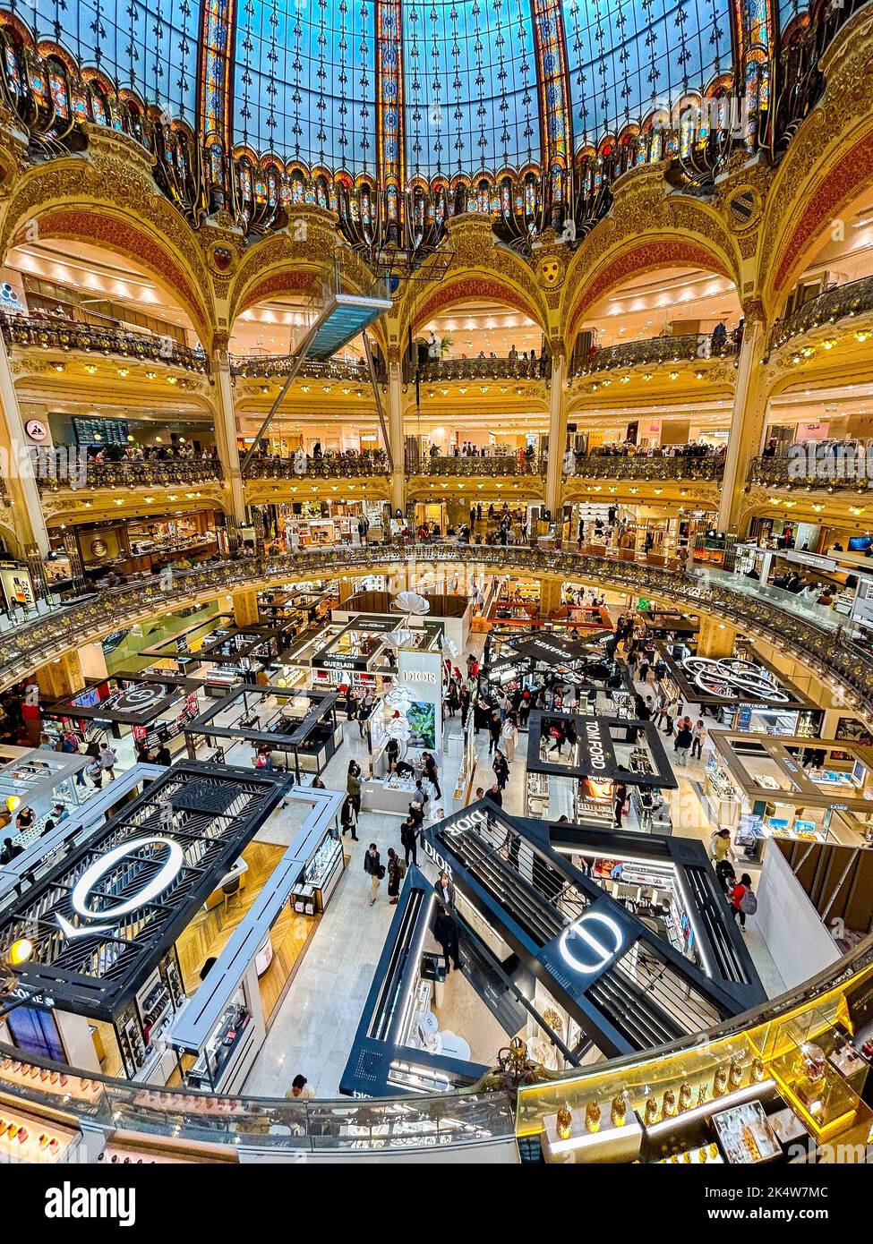 Paris, France, Wide Angle View, Inside Building Atrium, Galeries Lafayette French Department Store Stock Photo