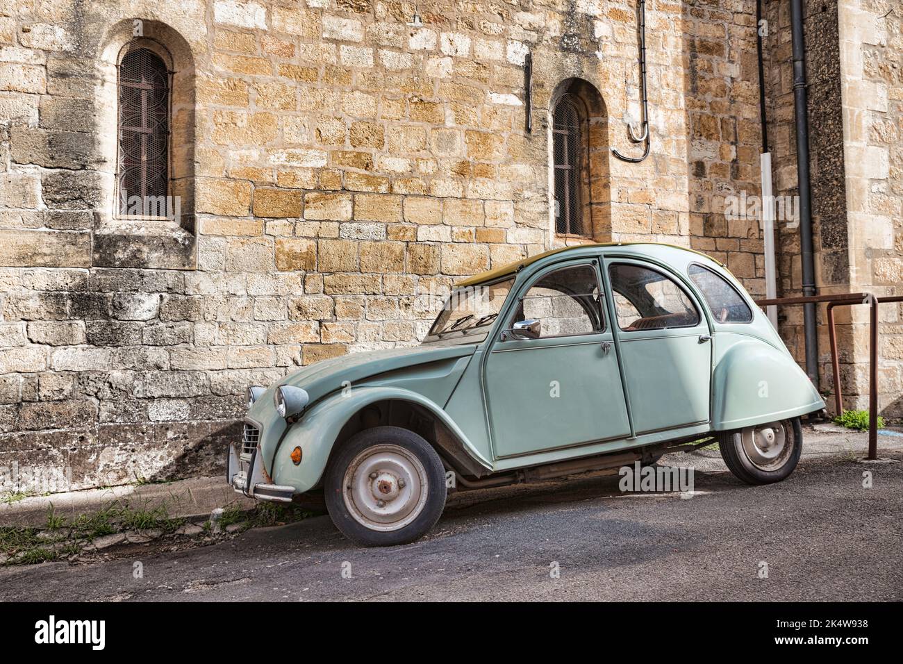 French red Citroen 2 cv car on a street in france Stock Photo