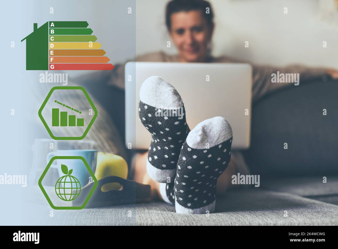 Energy efficiency rating, recycle, reuse concept. Real estate. Eco home