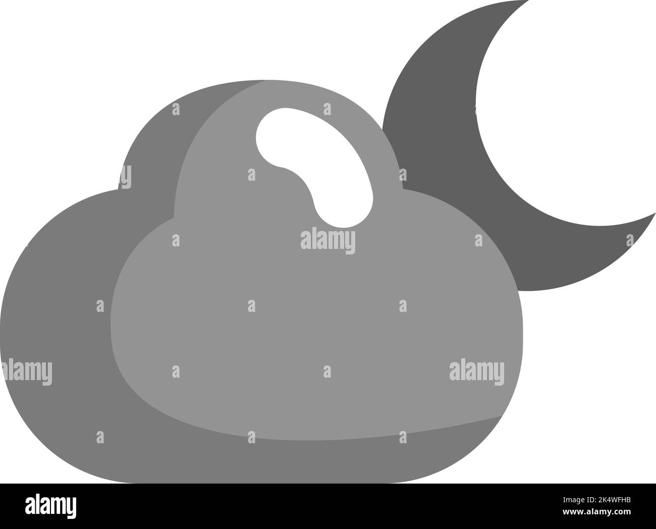 Grey clouds with moon, illustration, vector on a white background. Stock Vector