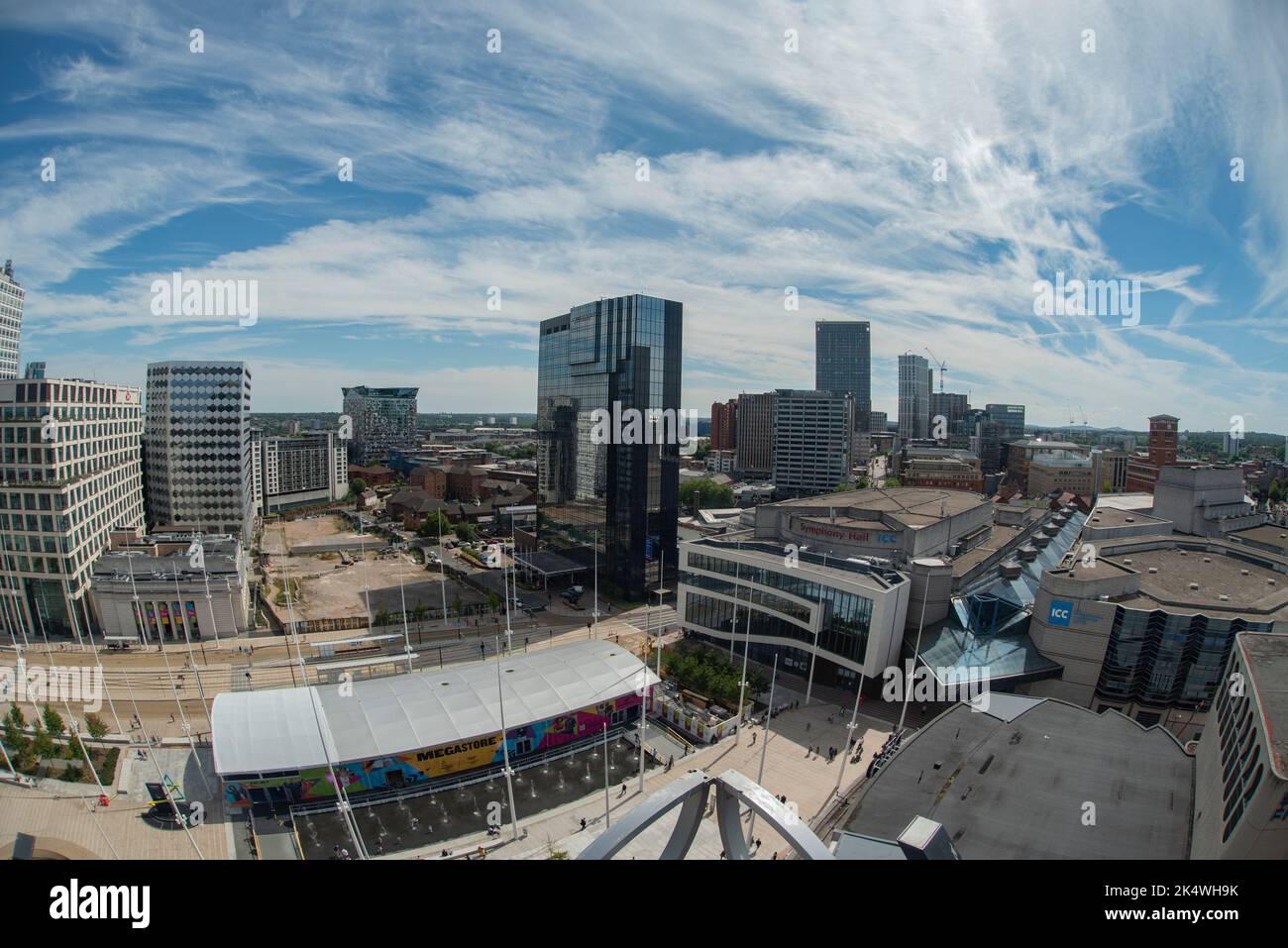 The view from the top of Birmingham Library - the Secret Garden on the 7th Floor of the Library, Birmingham UK - with great views of the city. Showing Stock Photo