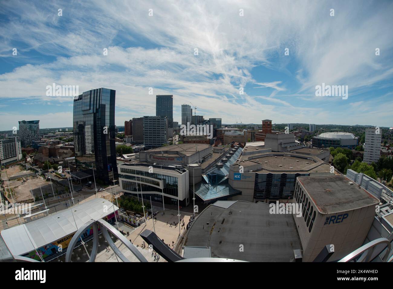 The view from the top of Birmingham Library - the Secret Garden on the 7th Floor of the Library, Birmingham UK - with great views of the city. Showing Stock Photo