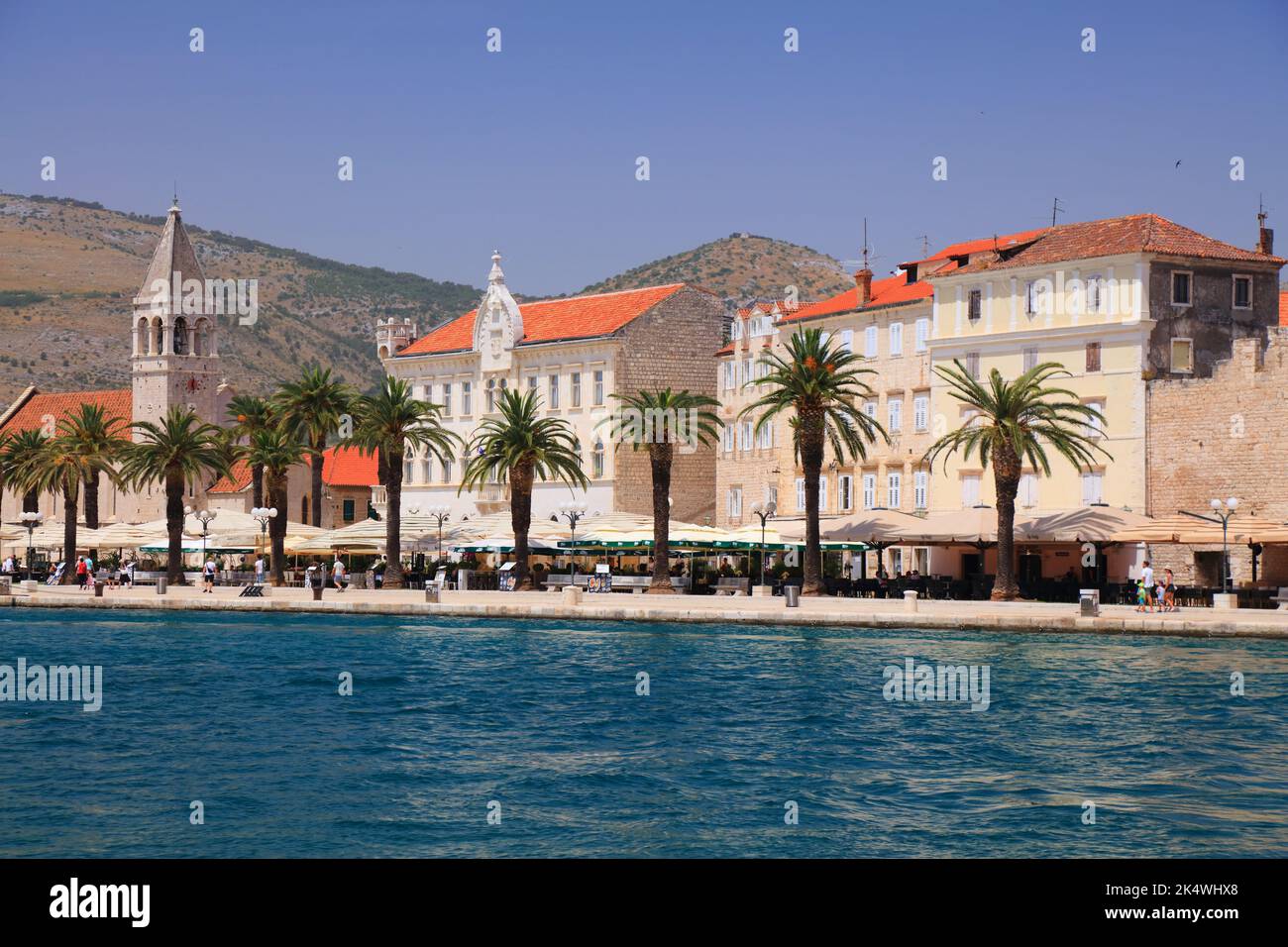 TROGIR, CROATIA - JUNE 23, 2021: Medieval townscape view of Trogir, Croatia. Trogir is a medieval town in Dalmatia listed as UNESCO World Heritage Sit Stock Photo