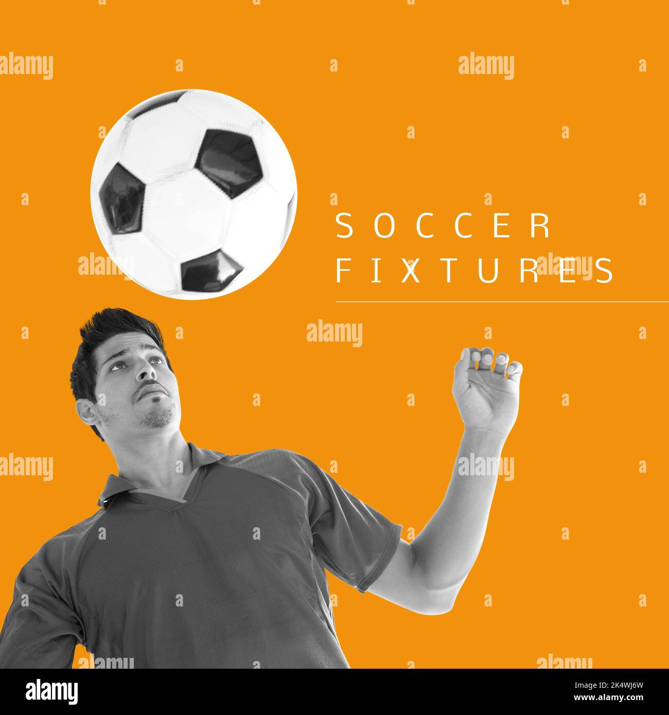 Composition of soccer fixtures text, caucasian male football player