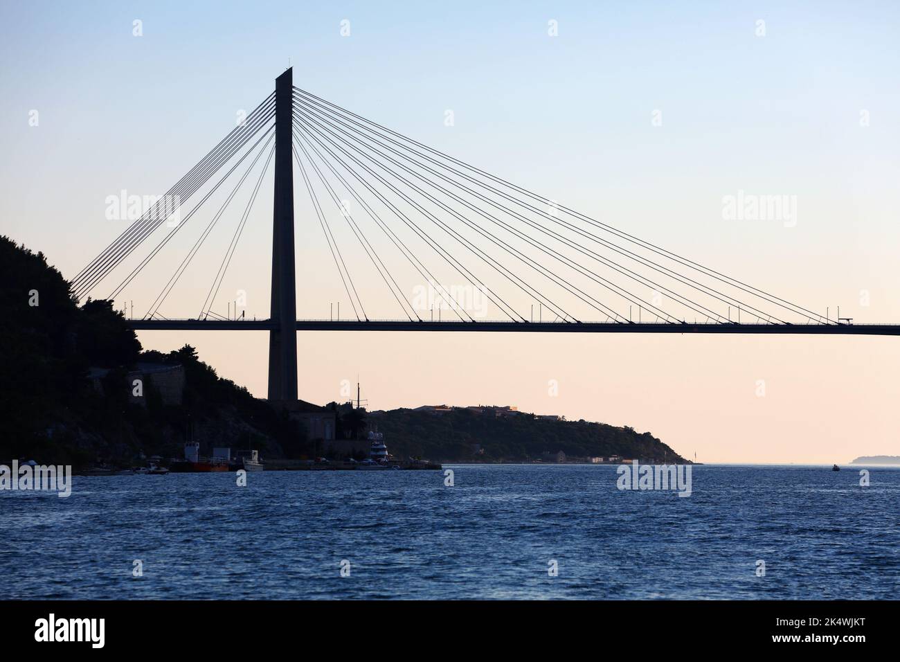 Cable stayed bridge in Dubrovnik, Croatia. Road infrastructure of Croatia. Stock Photo