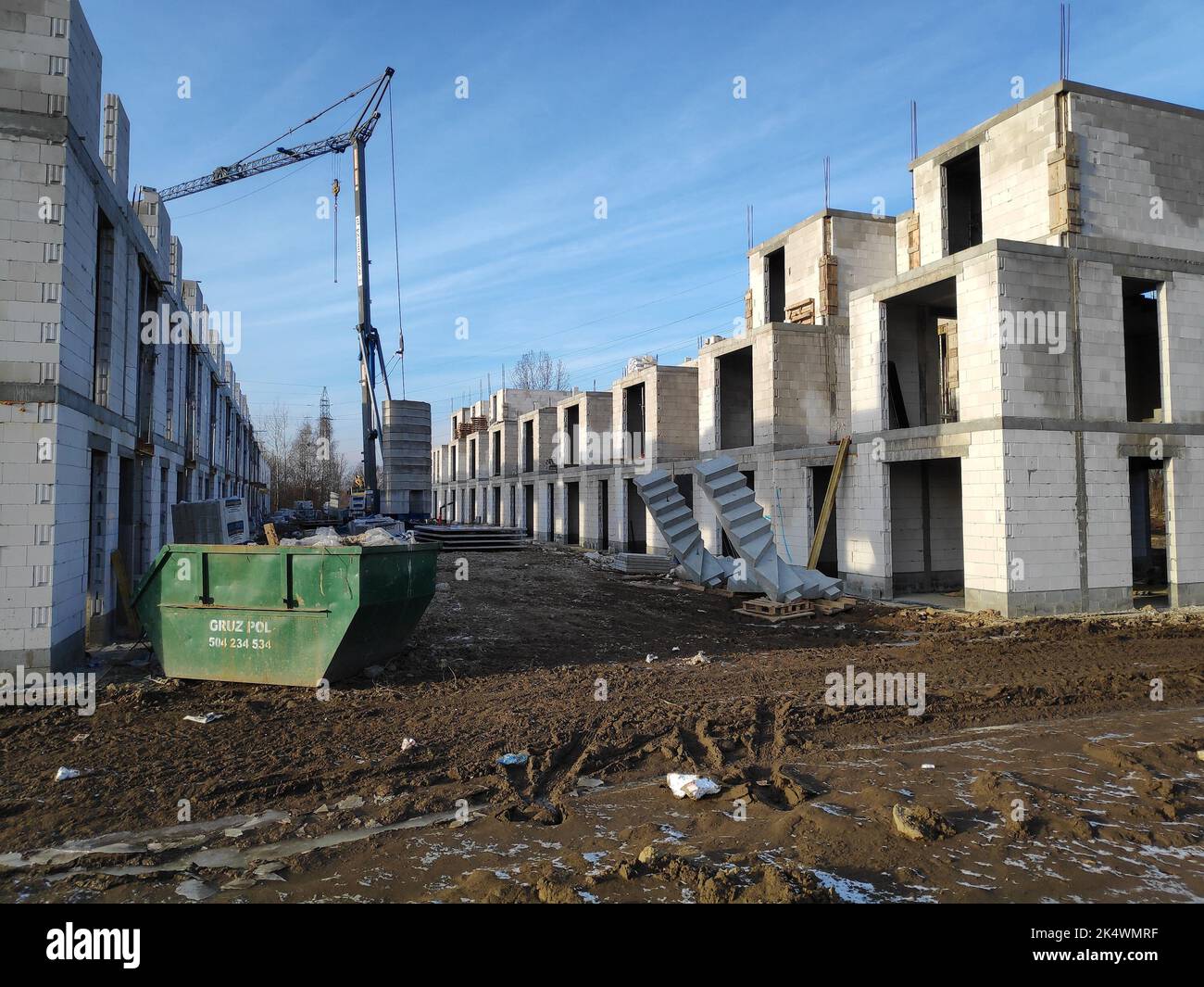 BYTOM, POLAND - JANUARY 9, 2022: Bolko neighborhood construction in Bytom, Poland. The developer is Renner Group. Stock Photo