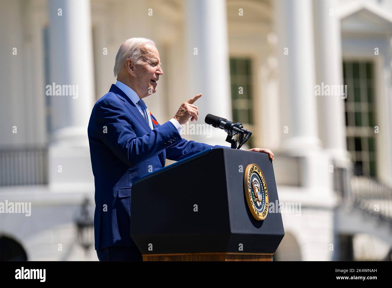 Washington, United States. 11 July, 2022. U.S. President Joe Biden, delivers remarks at an event to celebrate passage of the Bipartisan Safer Communities Act, on the South Lawn of the White House, July 11, 2022, in Washington, D.C. Washington, United States. 11 July, 2022. Stock Photo
