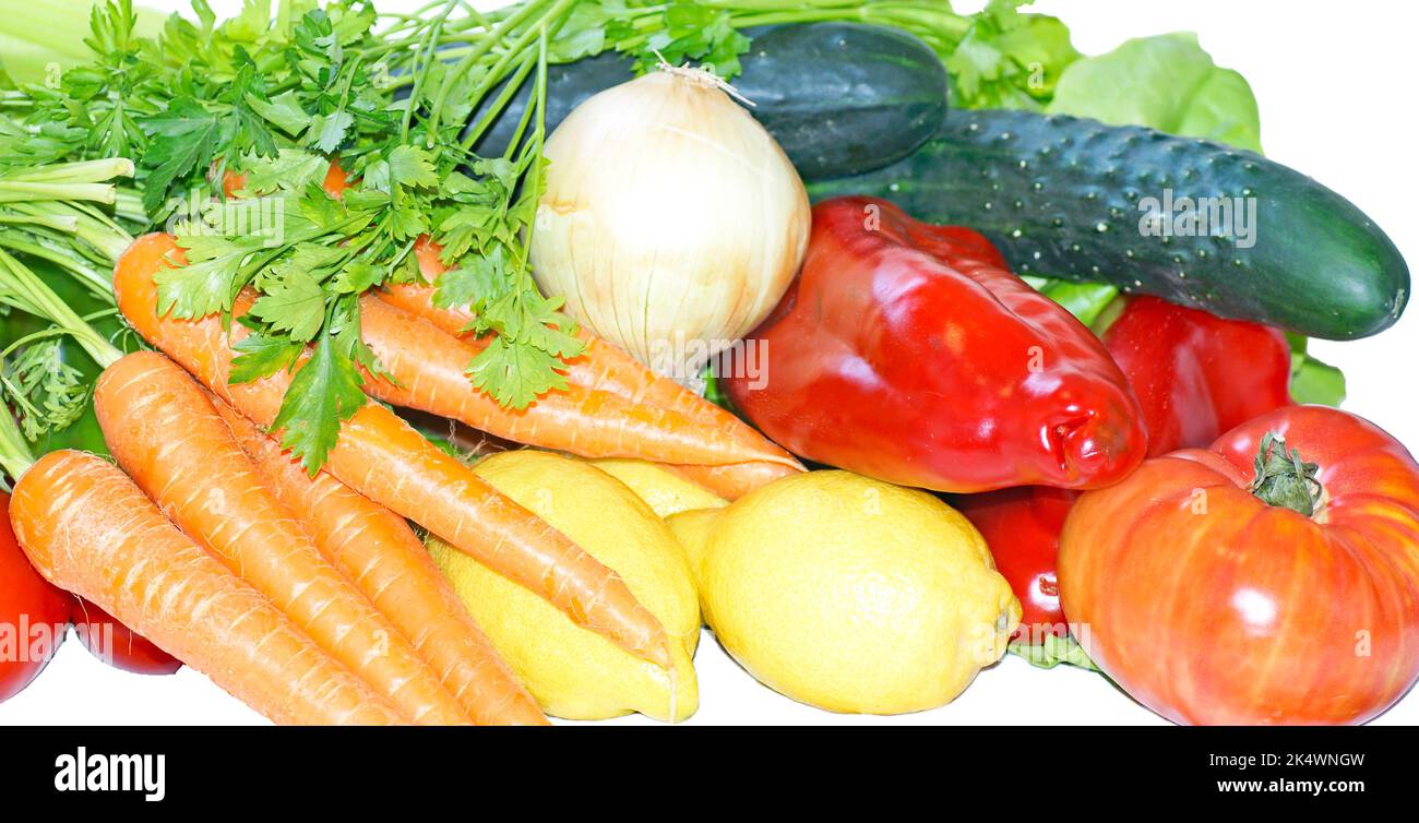 Vegetables and greens on white background Stock Photo - Alamy