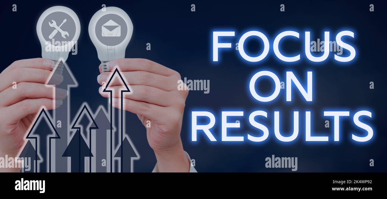 Text sign showing Focus On Results. Business overview concentration on outstanding achievement or performance Stock Photo