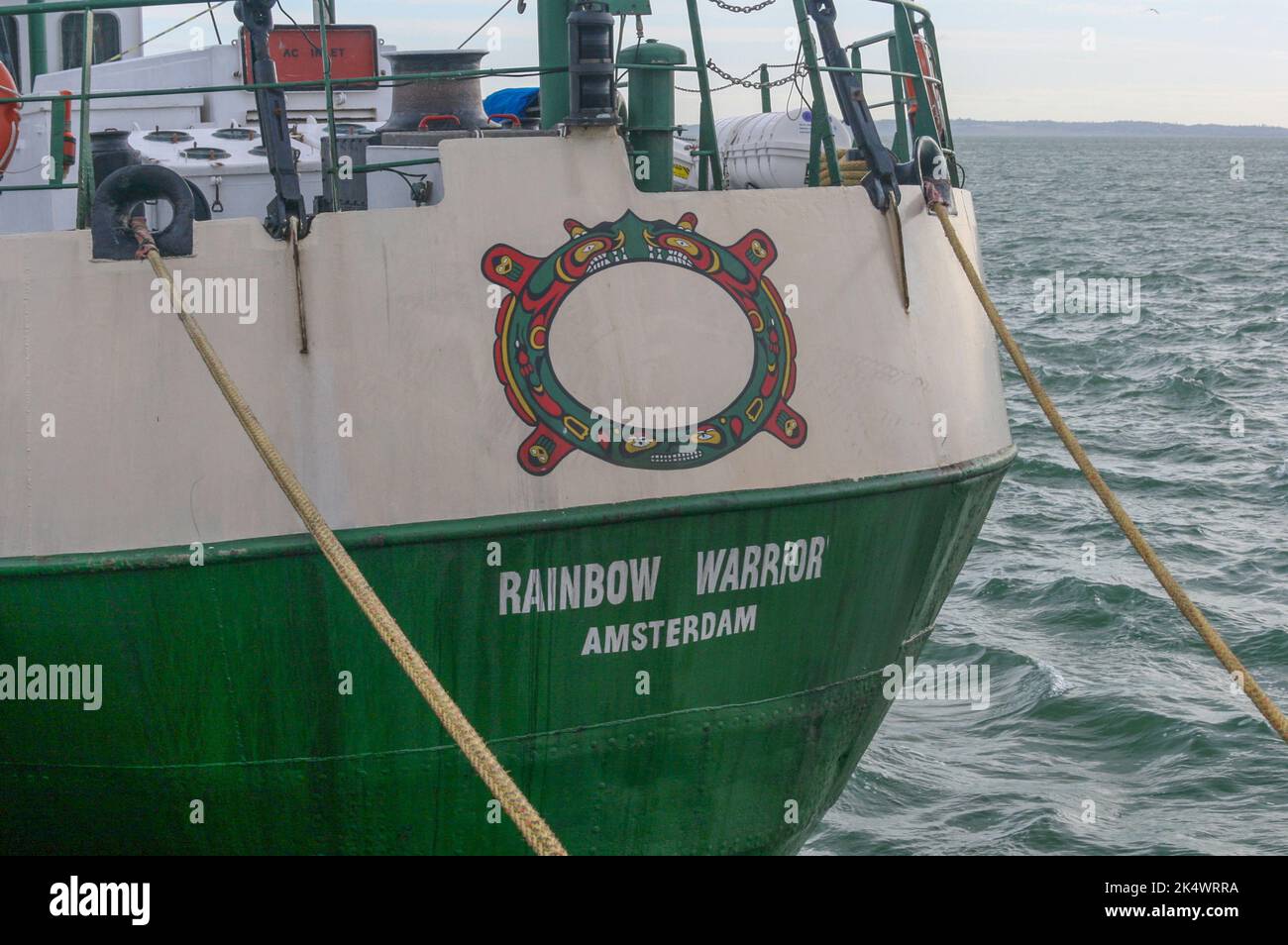 Greenpeace Rainbow Warrior moored at Southend Pier, UK, 2008. Stock Photo