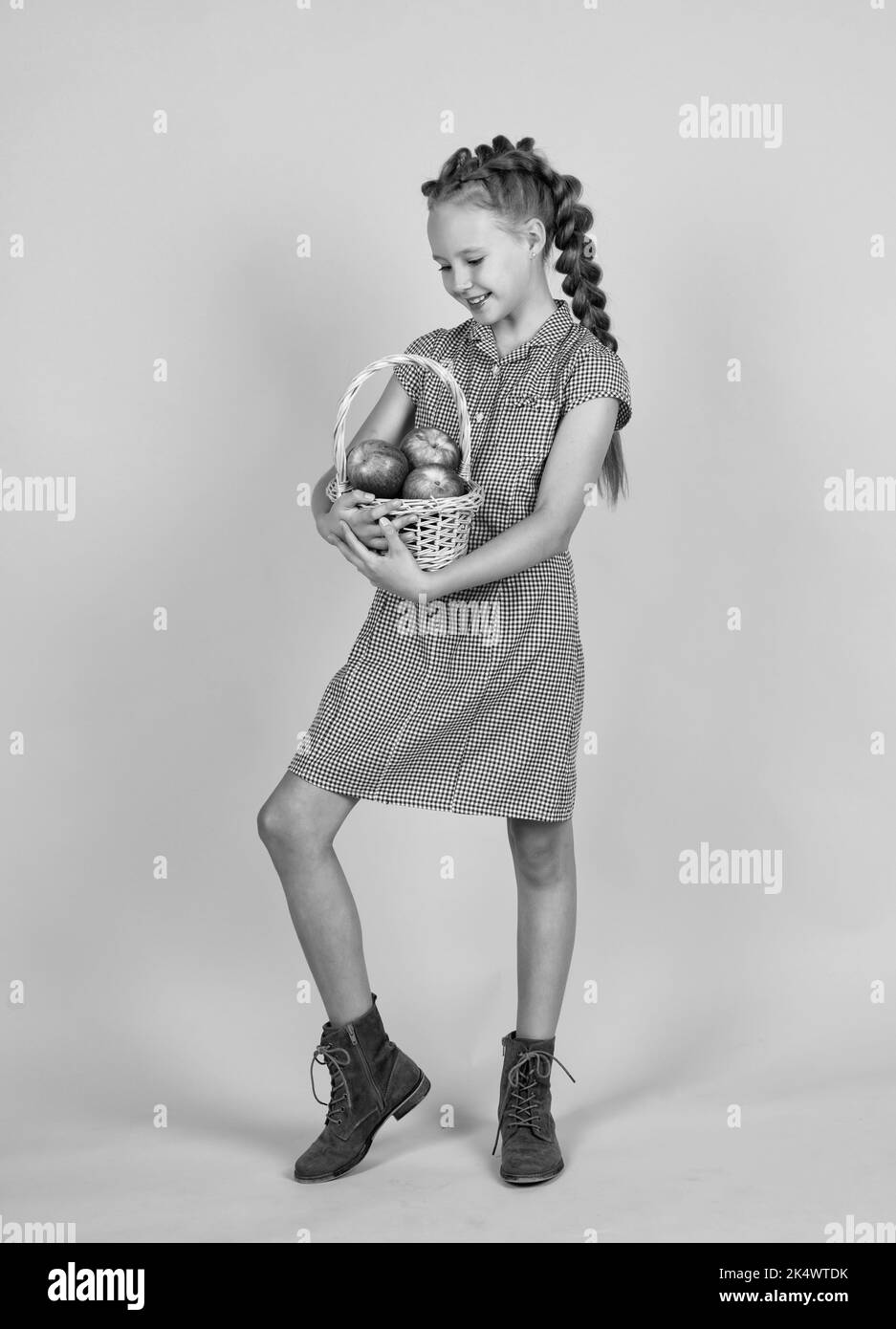 happy teen girl with red apple fruit, harvest Stock Photo - Alamy