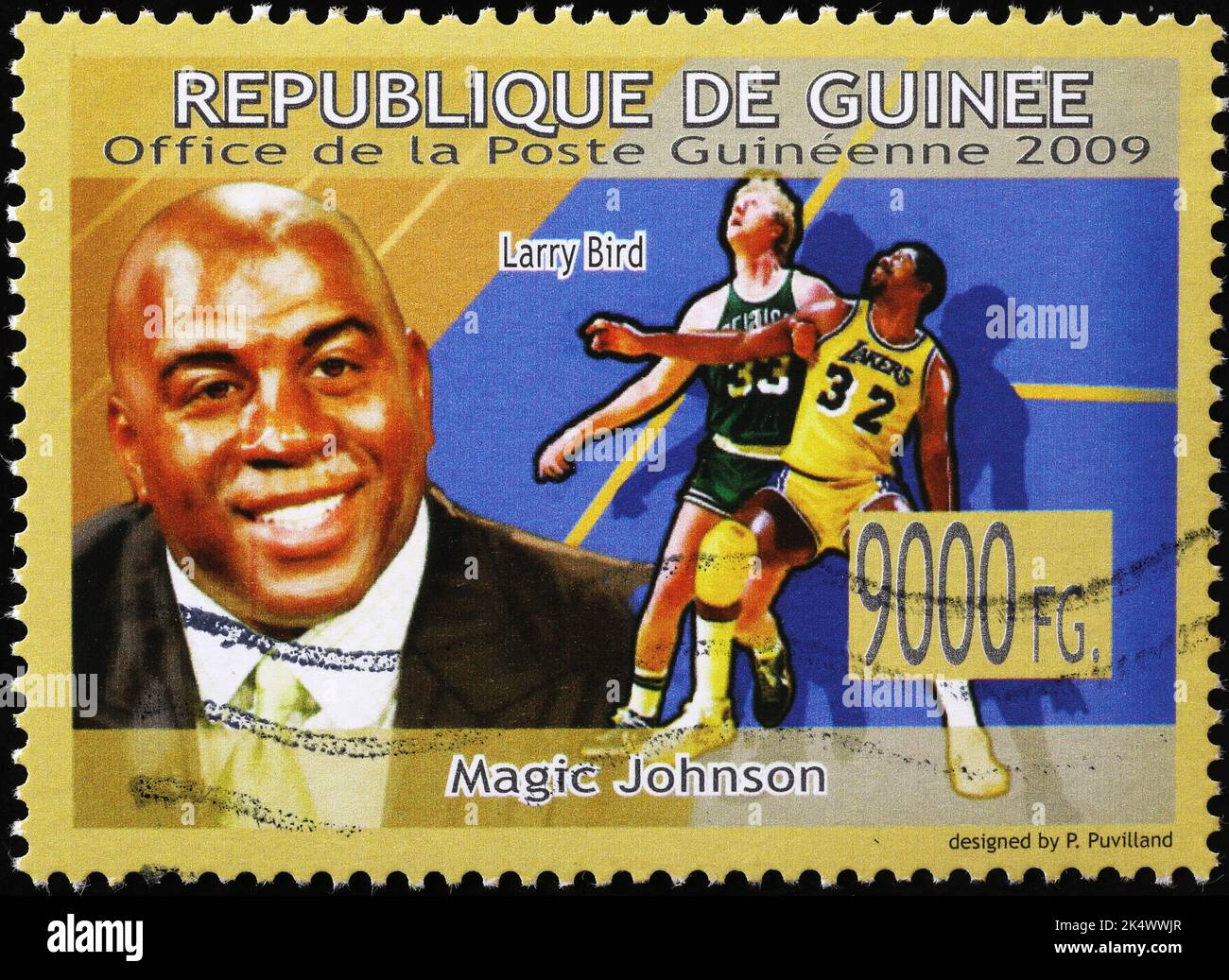 Magic Johnson and Larry Bird on postage stamp Stock Photo