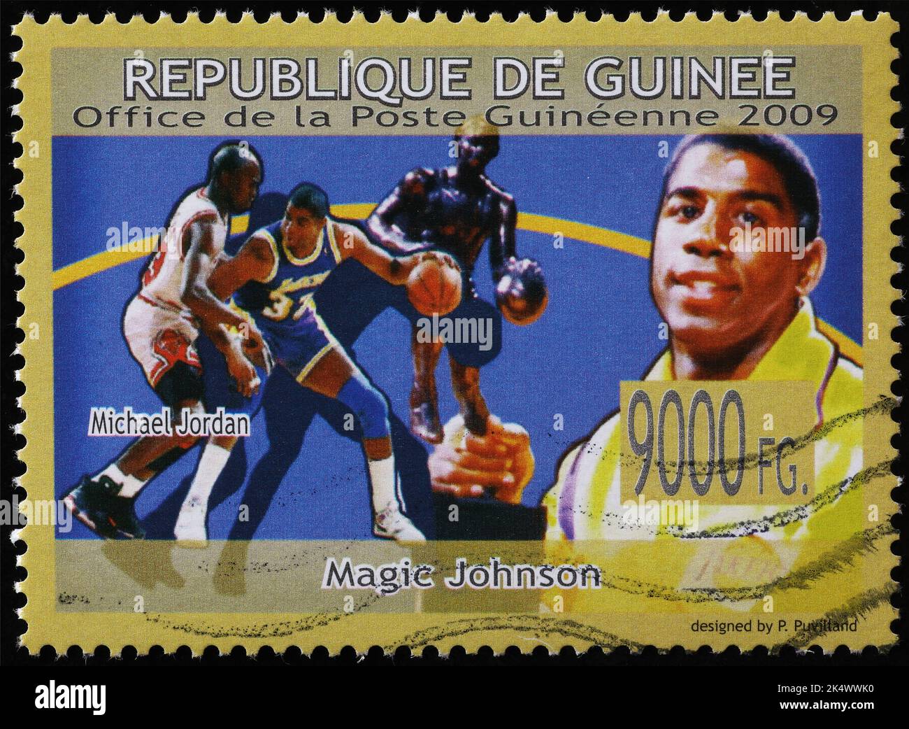 Magic Johnson and Michael Jordan on postage stamp Stock Photo