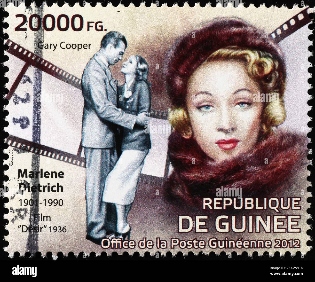 Marlene Dietrich and Gary Cooper on stamp of Guinea Stock Photo - Alamy