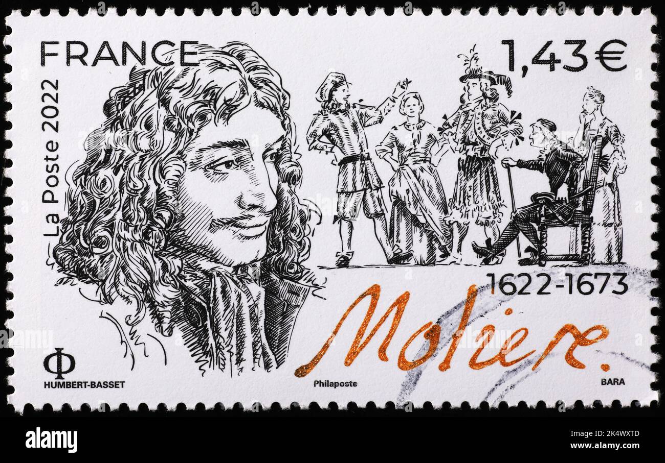 Molière celebrated on french postage stamp Stock Photo