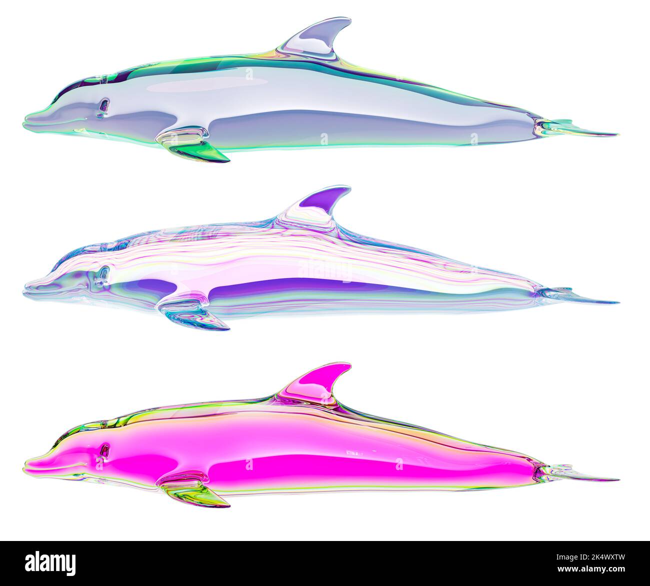Three dolphins sculpture with transparent background Stock Photo