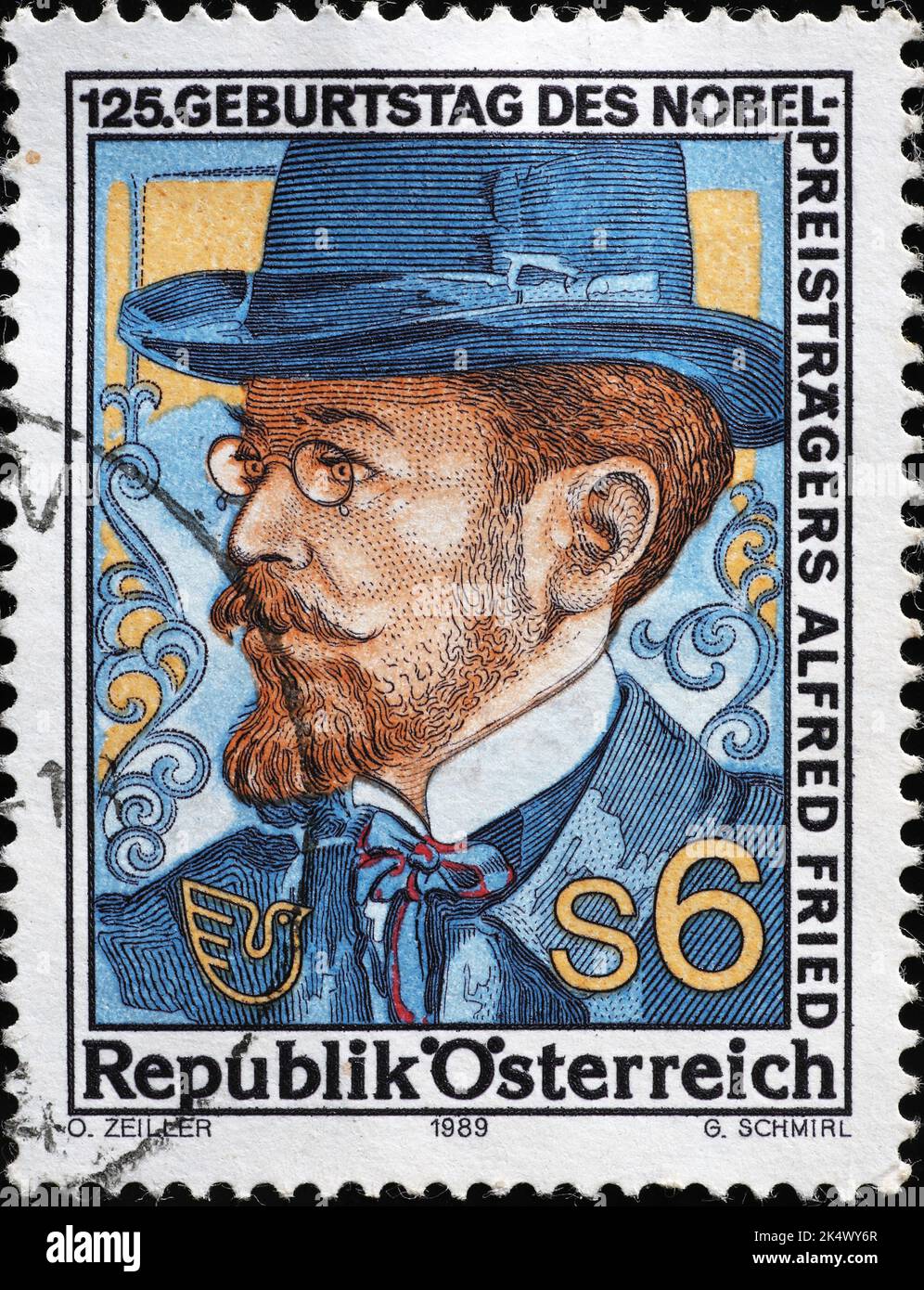 Nobel prize Alfred Fried on austrian postage stamp Stock Photo