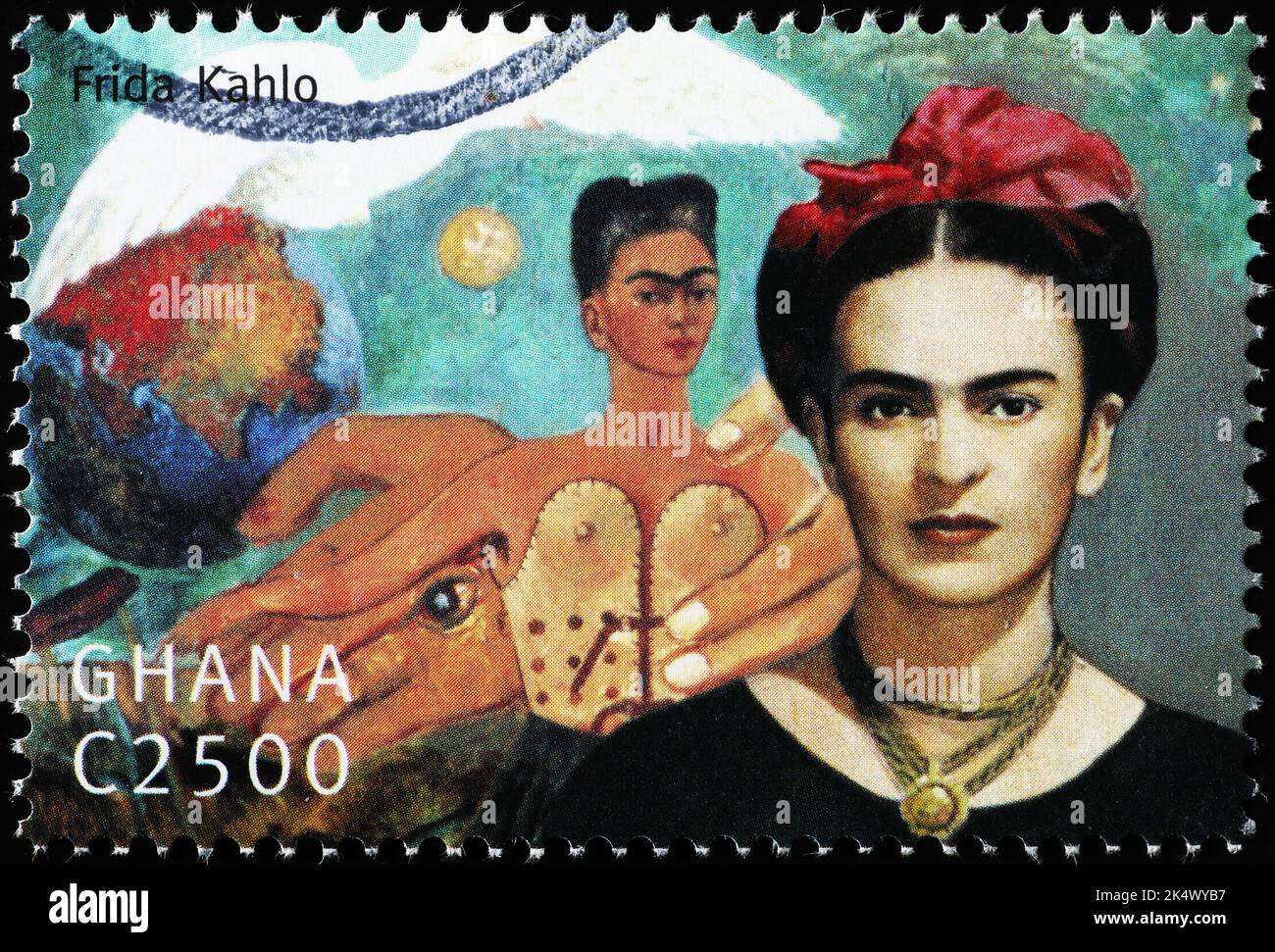 Paintings by Fida Kahlo on postage stamp Stock Photo
