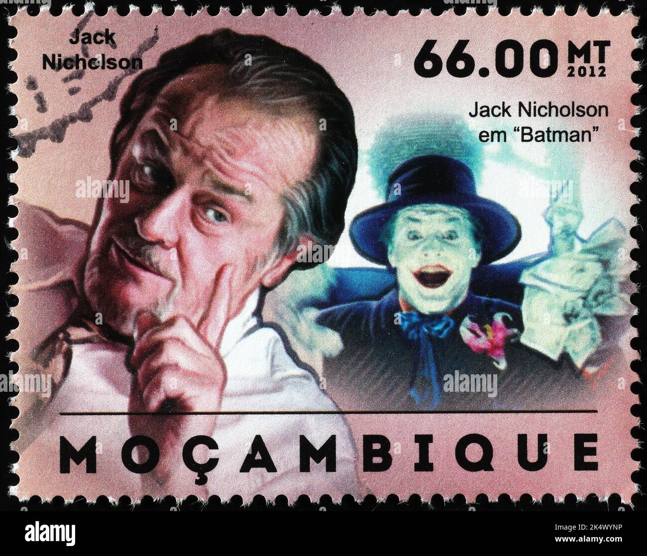 Portrait of Jack Nicholson on postage stamp of Mozambique Stock Photo