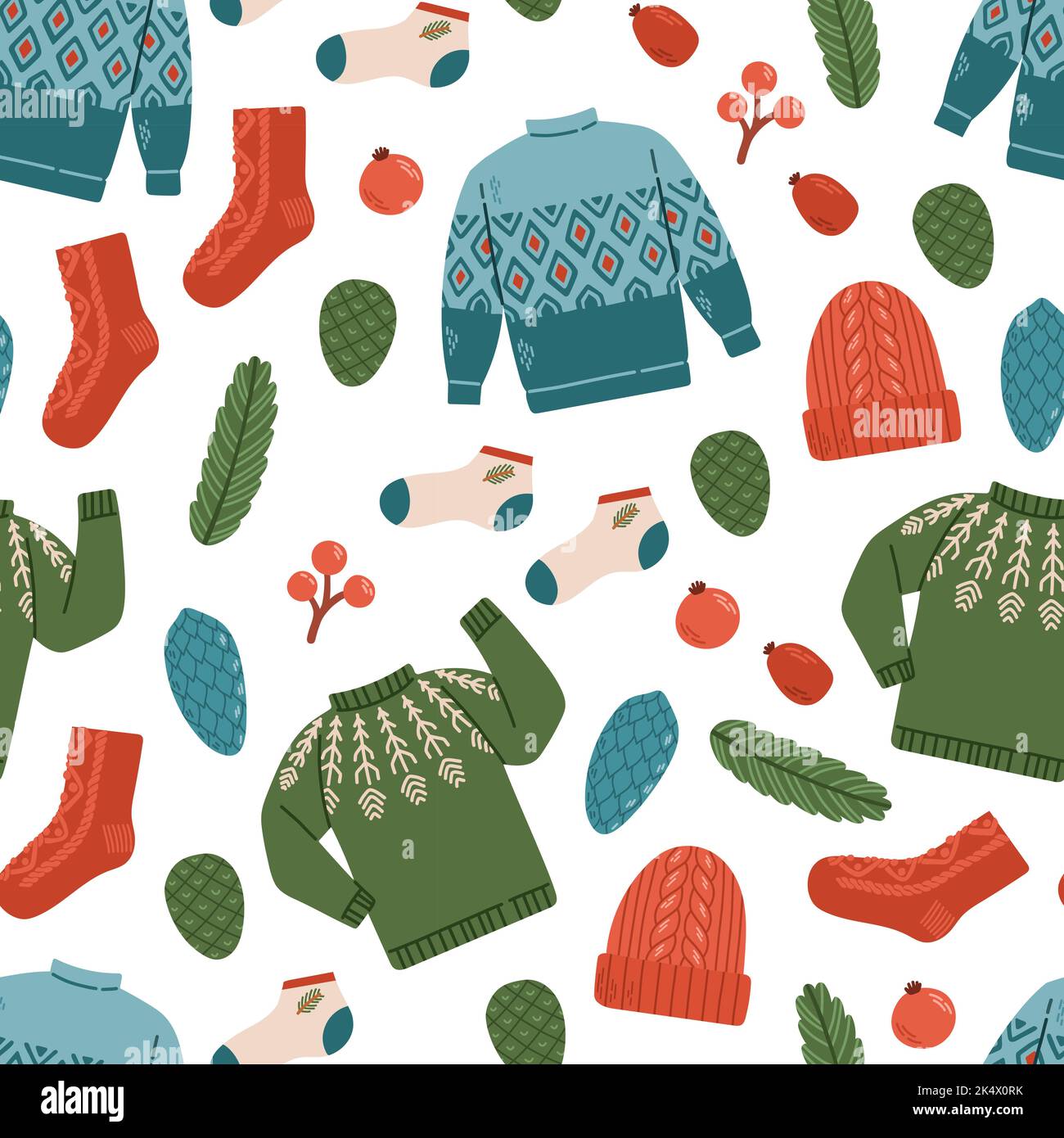 Winter sweater socks hat seamless pattern vector Stock Vector