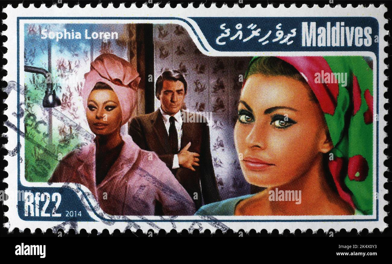Sophia Loren and Gregory Peck on postage stamp Stock Photo