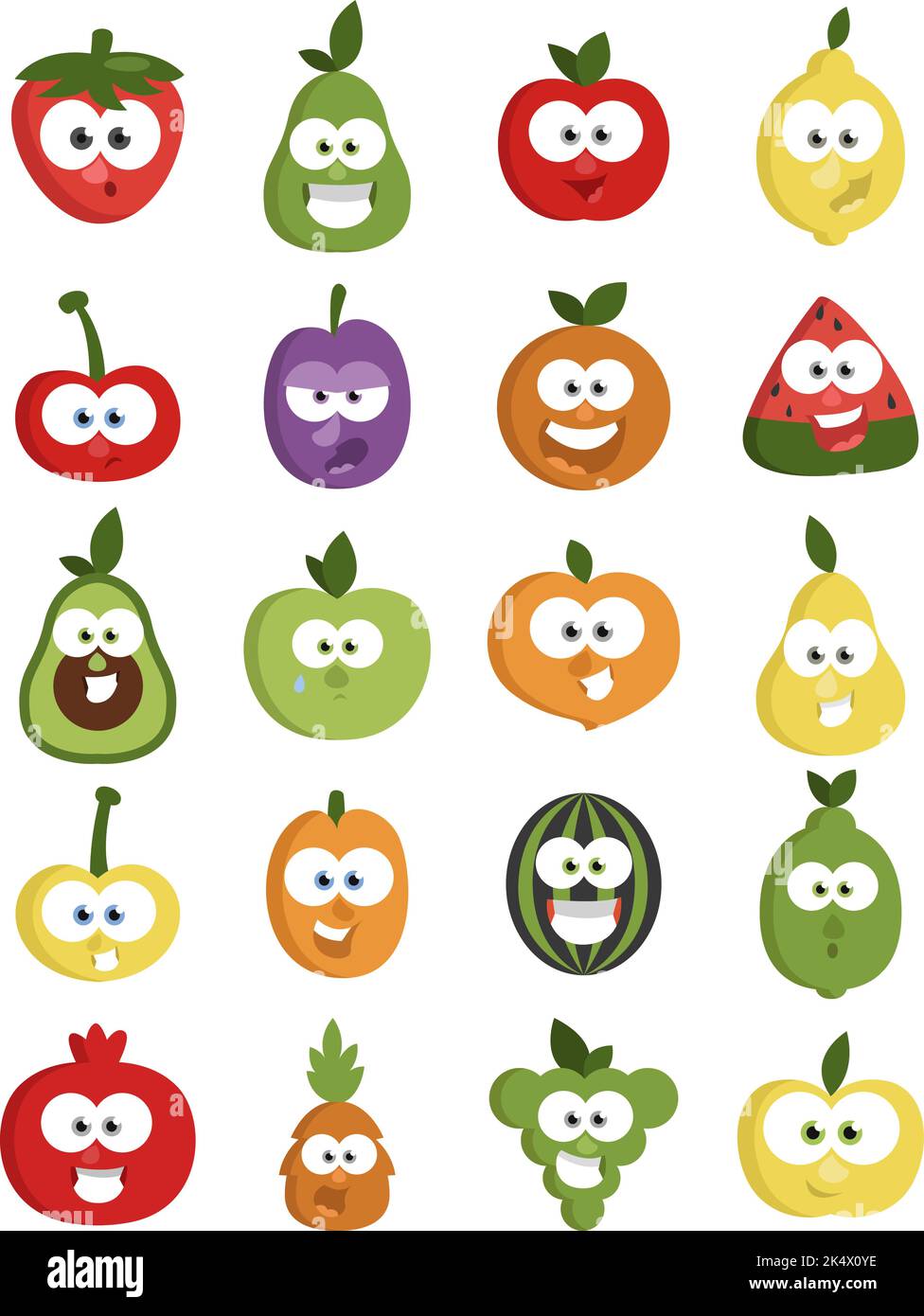 Fruit with eyes, illustration, vector on a white background Stock