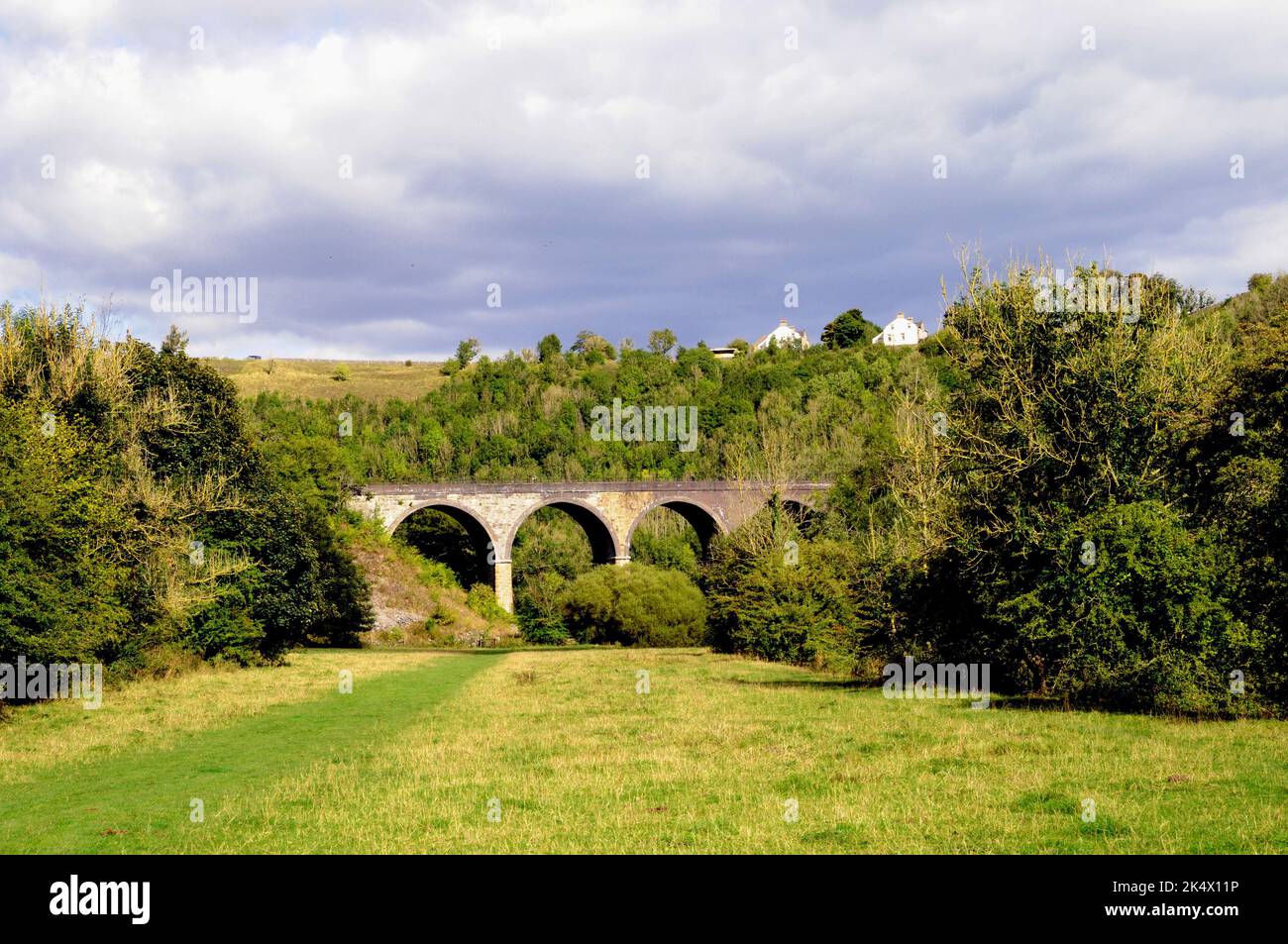 The Headstone Viaduct near Monsal Head. The viaduct is now a multi-use trail, its five arches spanning the River Wye. It is grade 2 listed structure. Stock Photo