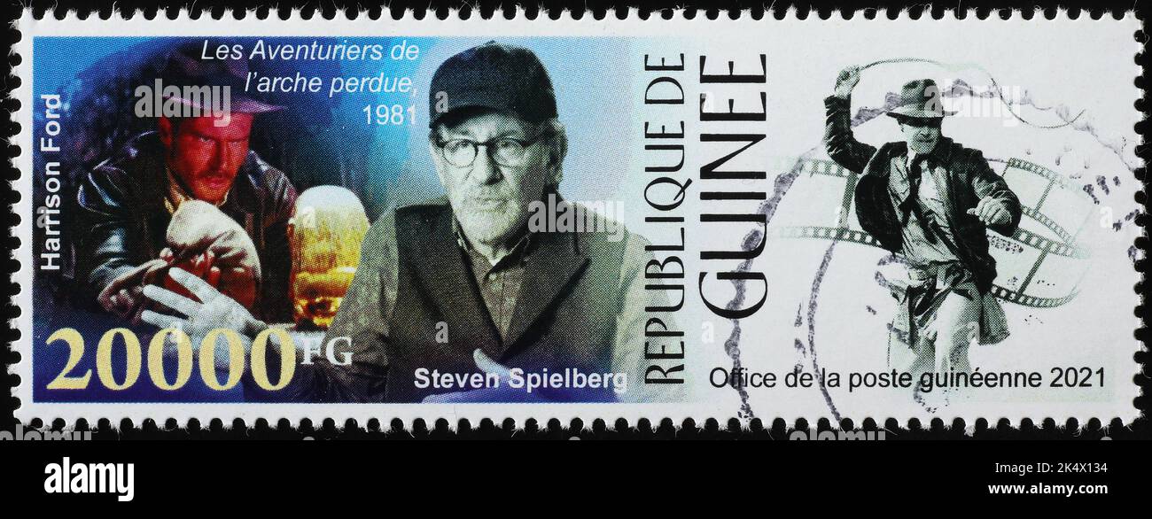Steven Spielberg and Indiana Jones on postage stamp Stock Photo