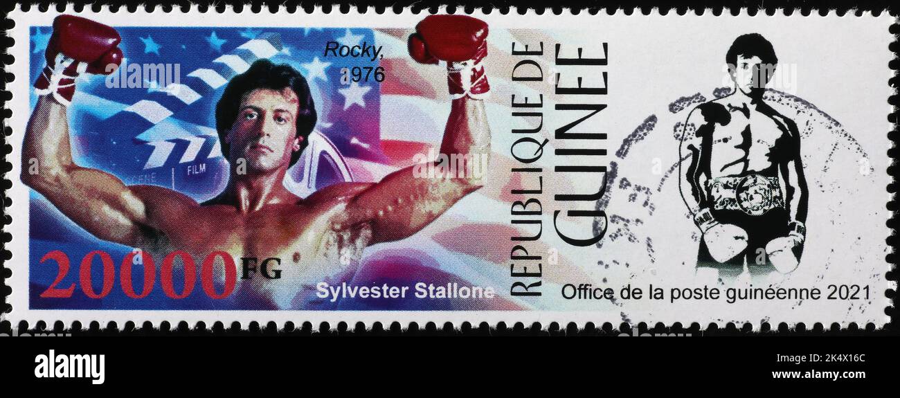 Sylvester Stallone in movie 'Rocky' on postage stamp Stock Photo