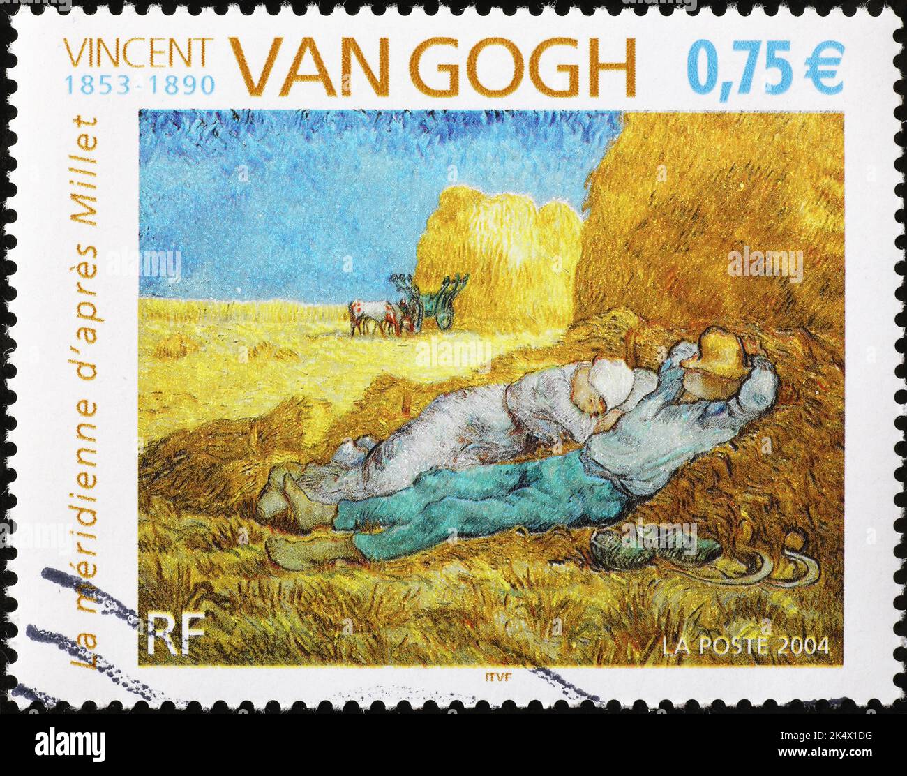 The Siesta by Vincent Van Gogh on postage stamp Stock Photo