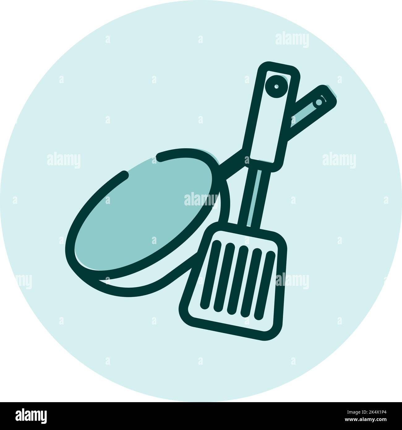 Pan and spatula, illustration, vector on a white background. Stock Vector