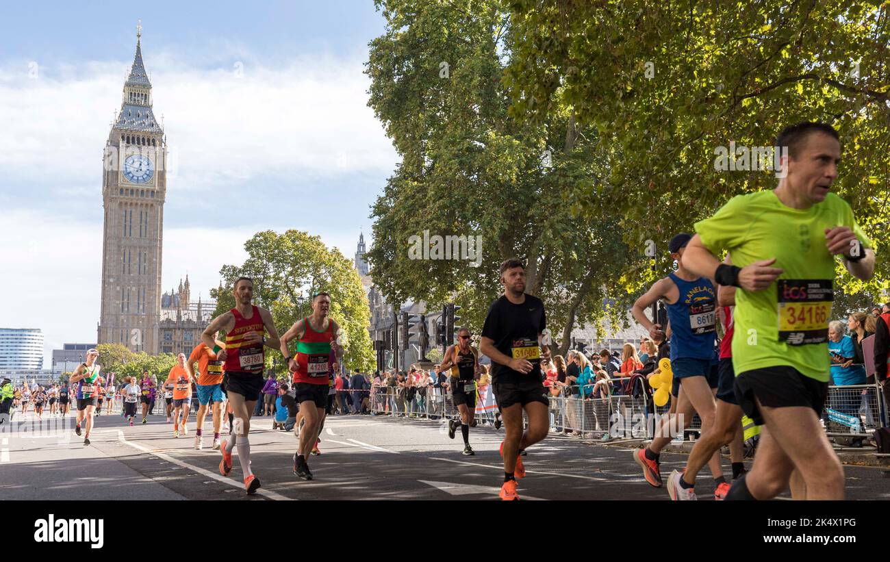 TCS London Marathon 2022 takes place today. Runners run past Houses of