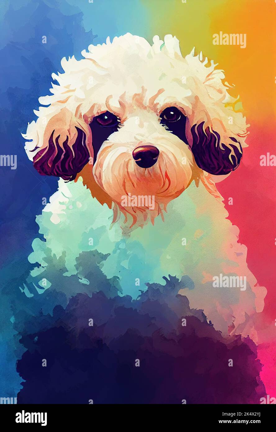 A vertical illustration of a Poodle dog isolated on a colorful ...
