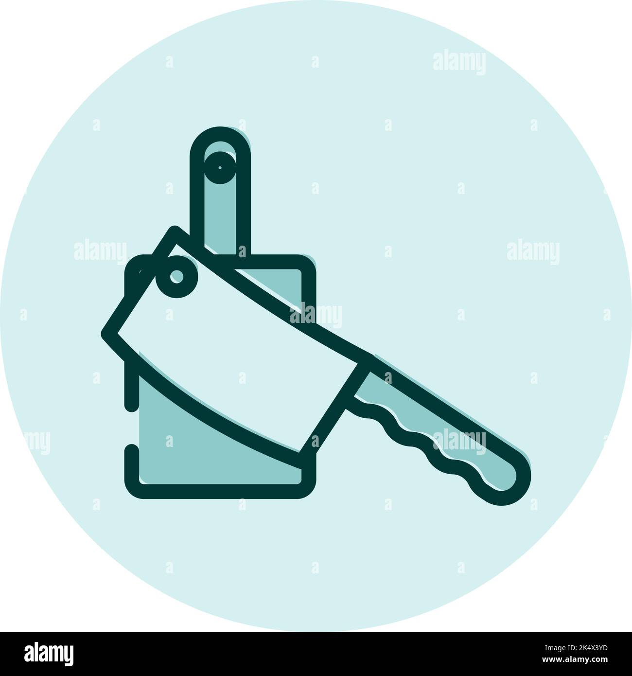 Kitchen chopping board and cleaver, illustration, vector on a white background. Stock Vector