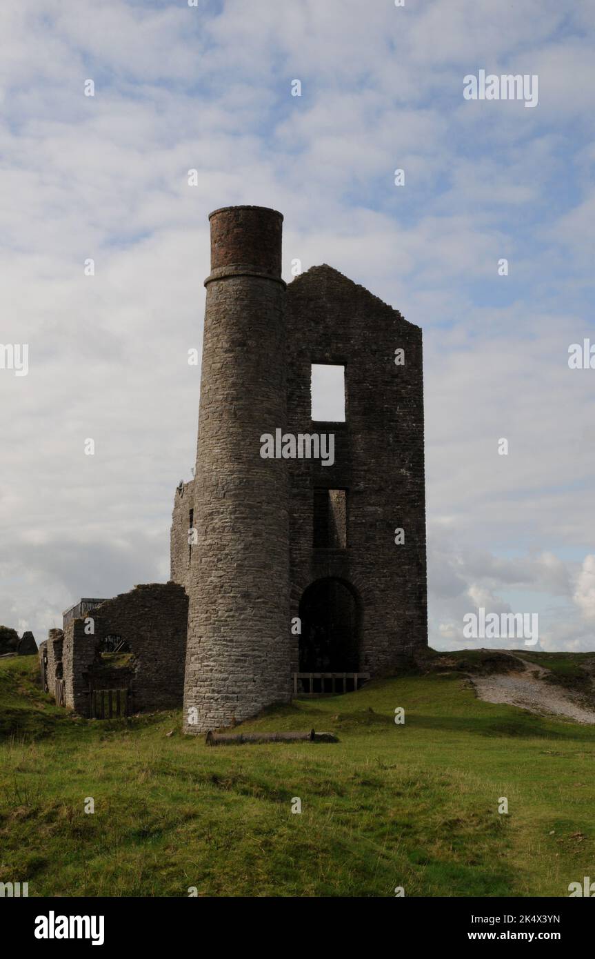 The remains of Cornish Engine House at the Magpie Mine, near Sheldon, Derbyshire. Mining took place here from 1682 until 1958 hen the Magpie closed. Stock Photo