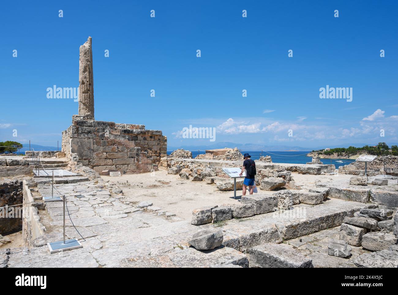 Ruins of  the Temple of Apollo, Aegina Town, Aegina, Saronic Islands, Greece Stock Photo