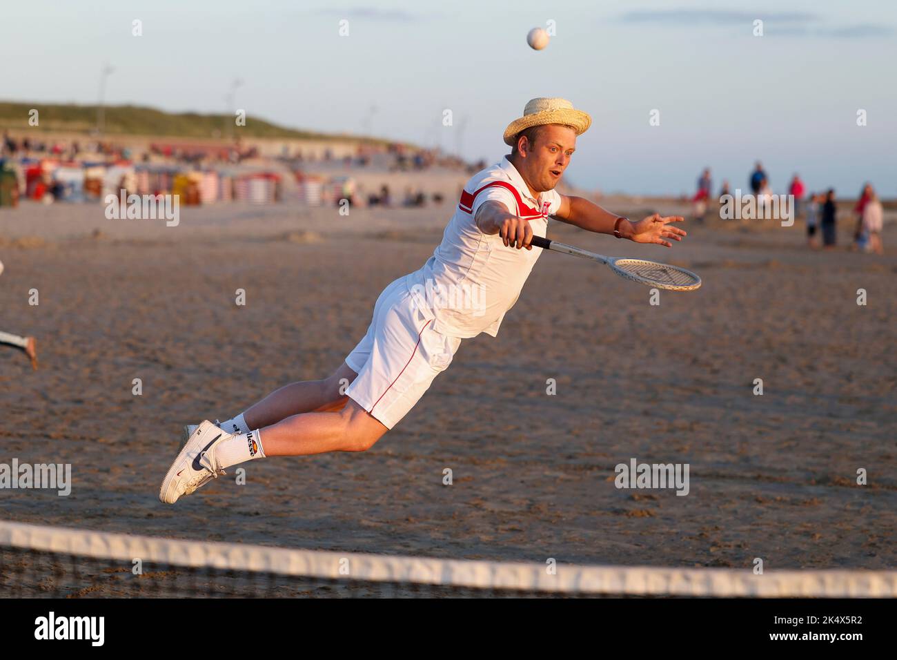 Retro tennis on the beach in the evening sun on the island of Borkum, Germany Stock Photo