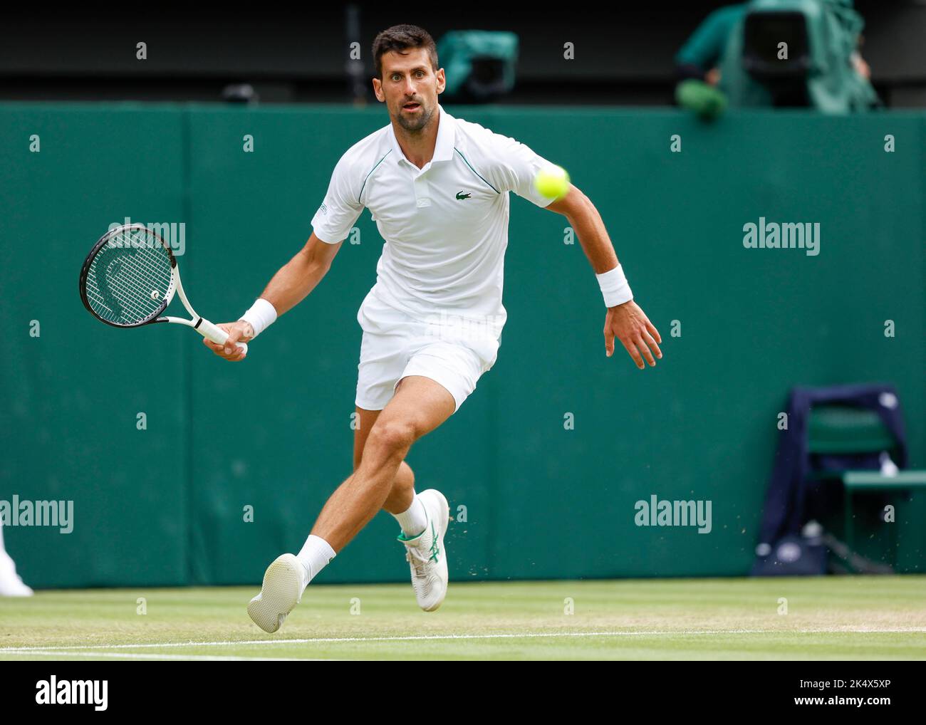 Serbian tennis player Novak Djokovic playing forehand shot during 202