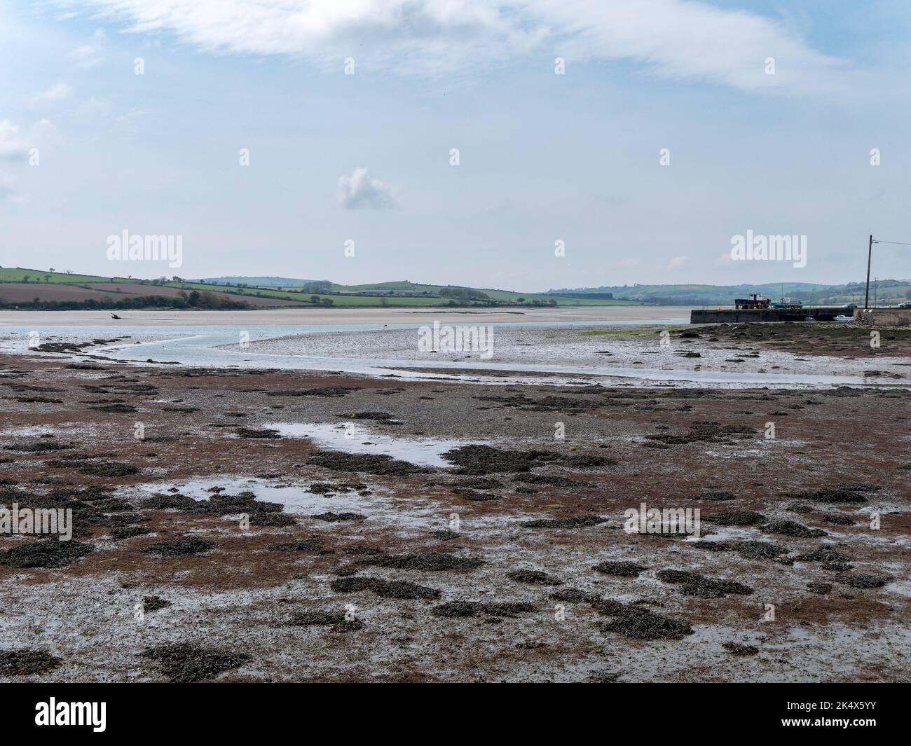 Silt on the exposed seabed at low tide. The shallow sea bay. Seaside