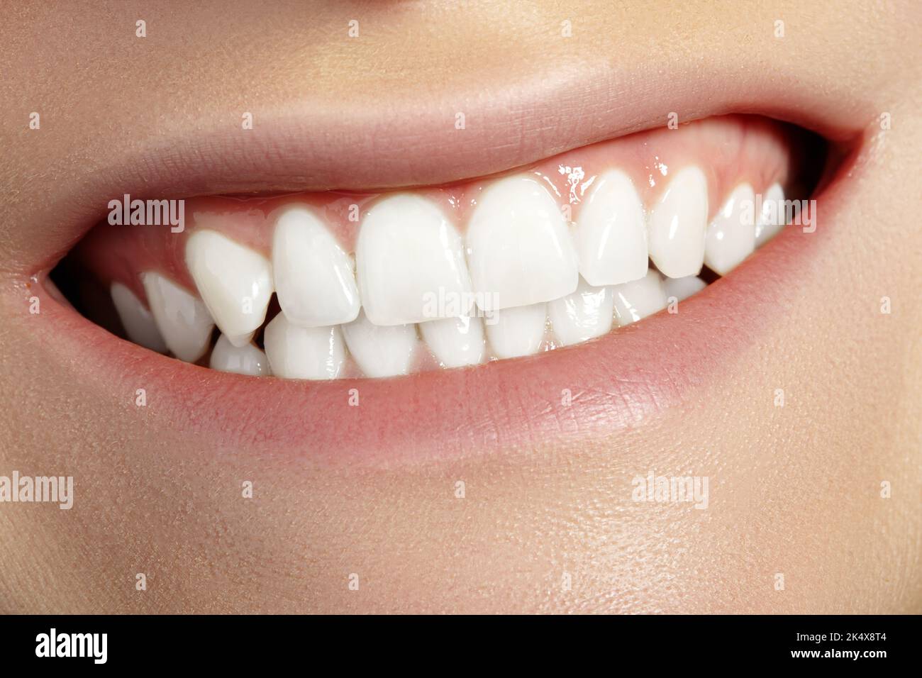 Dental Beauty. Beautiful Macro with perfect White Teeth. Natural Make