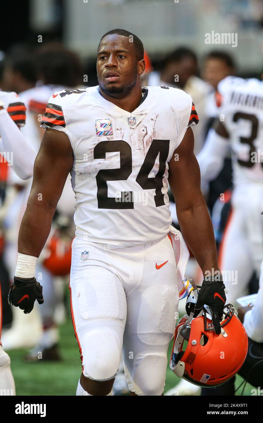 Cleveland Browns running back Nick Chubb (24) rushes against Buffalo Bills  on Sunday, Nov. 10, 2019 in Cleveland, O.H. (AP Photo/Rick Osentoski Stock  Photo - Alamy