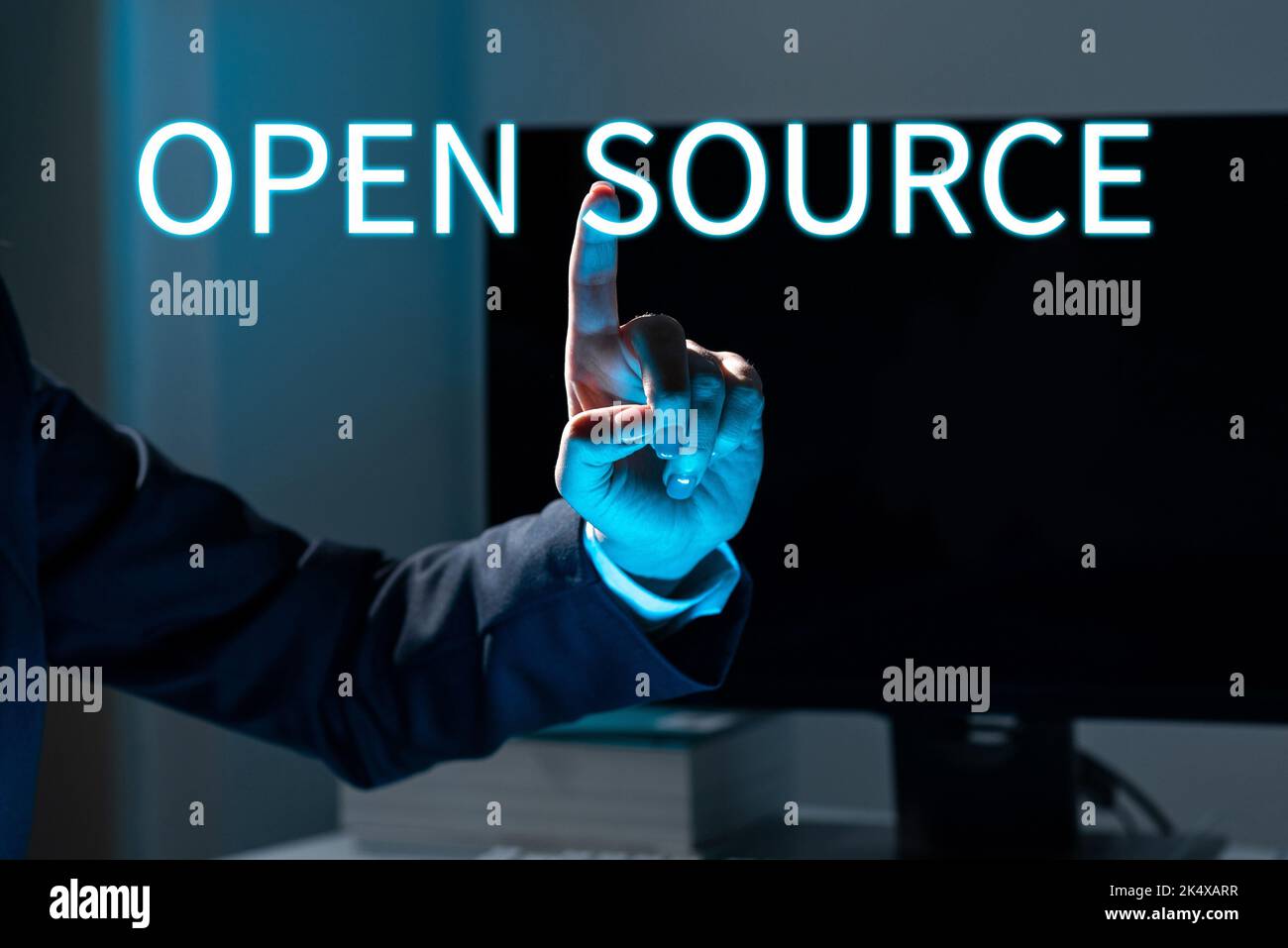 Conceptual caption Open Source. Conceptual photo contains the source code that can be modified and enhanced Stock Photo