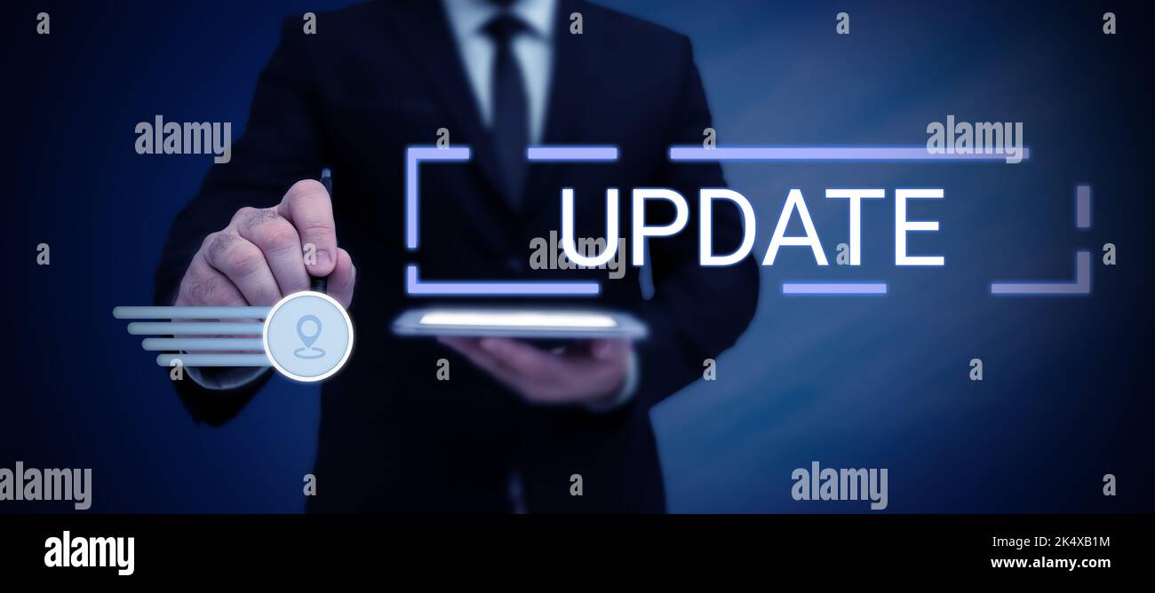 Writing displaying text Update. Business showcase up to date as by ...
