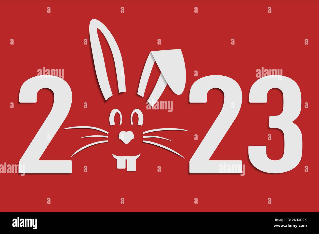 Year of rabbit on red background. Vector illustration Stock Vector