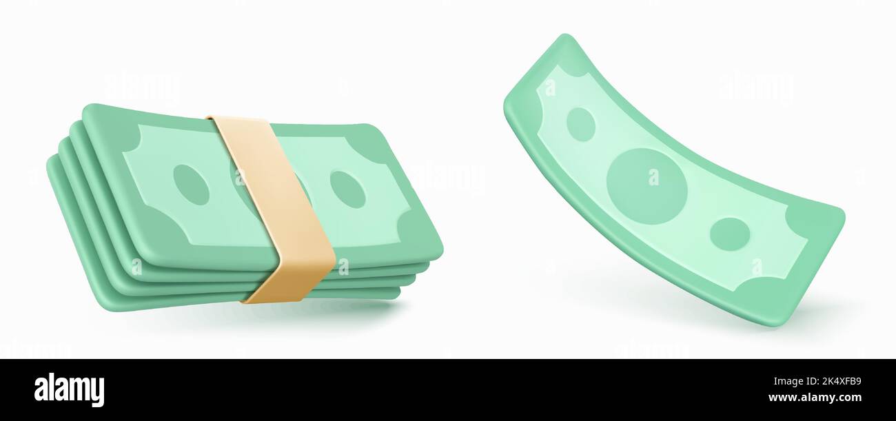 Dollar banknotes bundle and single bill isolated on white background ...