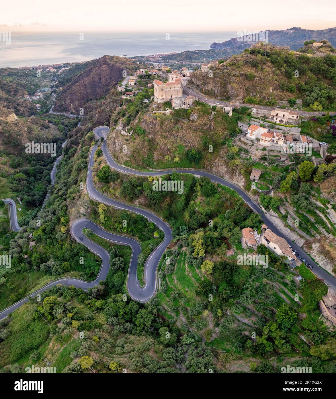 Savoca village in Sicily, Italy. Aerial view of Sicilian village Savoca