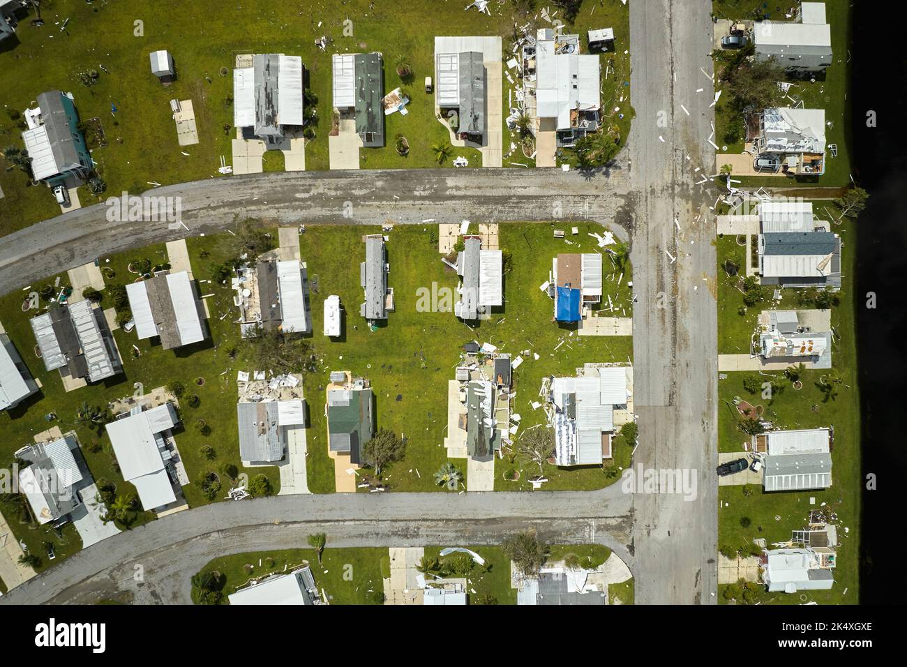 Hurricane Ian destroyed homes in Florida residential area. Natural